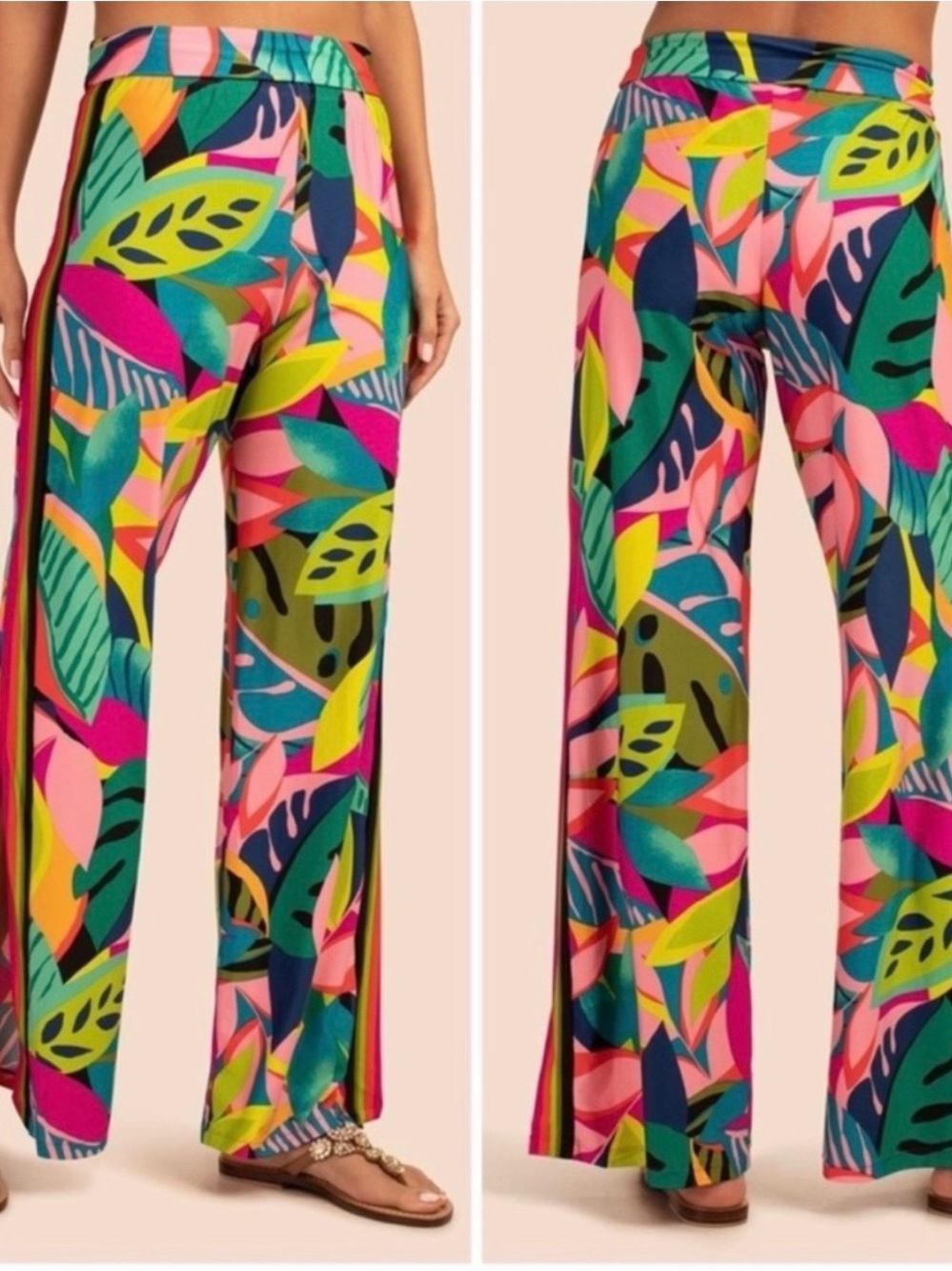 NWT Trina Turk Rainforest Medium M Wide-Leg Designer Palazzo Pants Floral - Picture 2 of 4